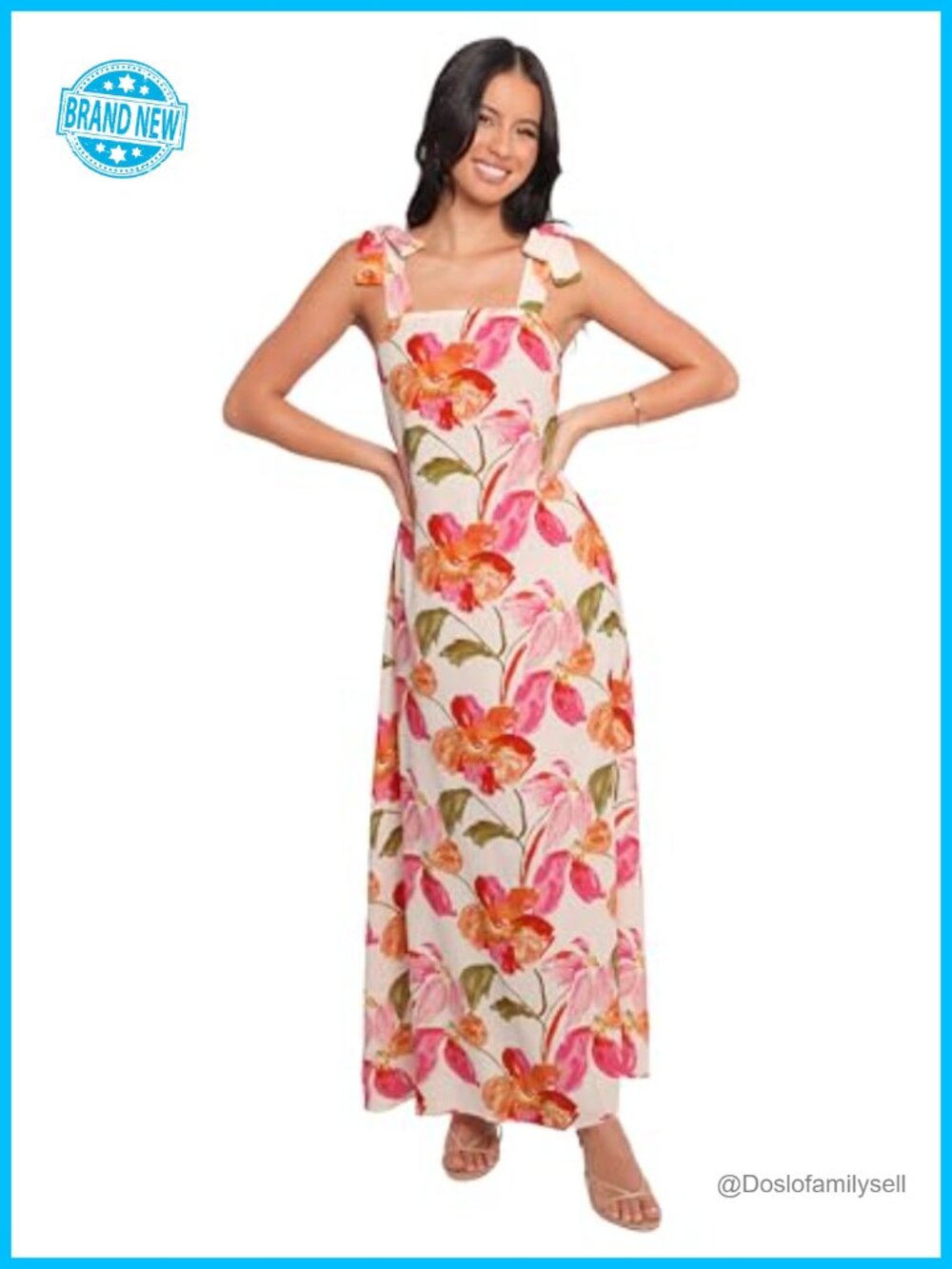 Petal & Pup Larkey Maxi Dress Square Neck Tie Strap Sleeveless
